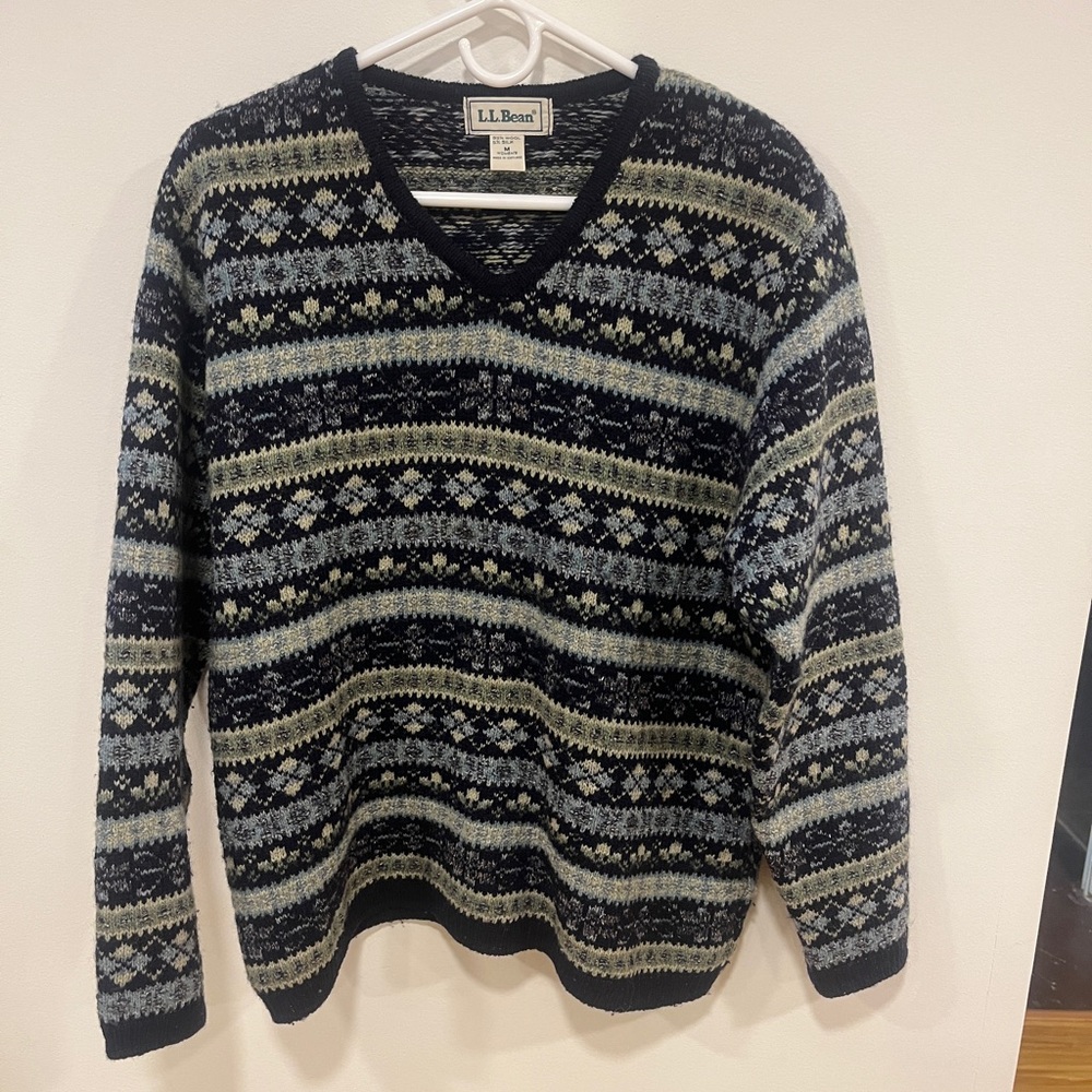 Vintage fair isle wool and silk L.L. Bean Womens V-Neck Sweater